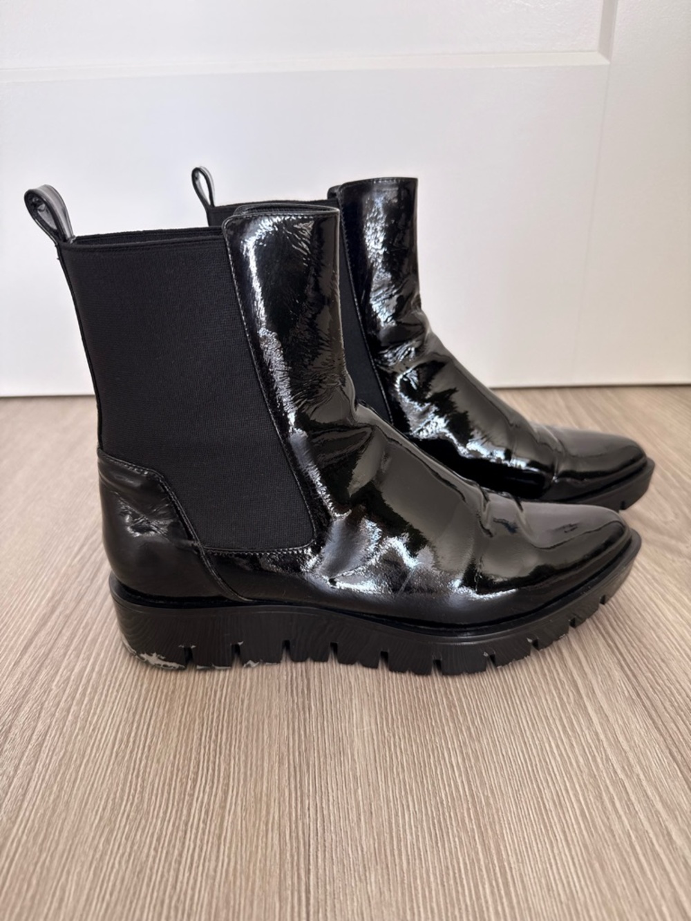 Baldinini Black Patent Chelsea Lug Ankle Boots